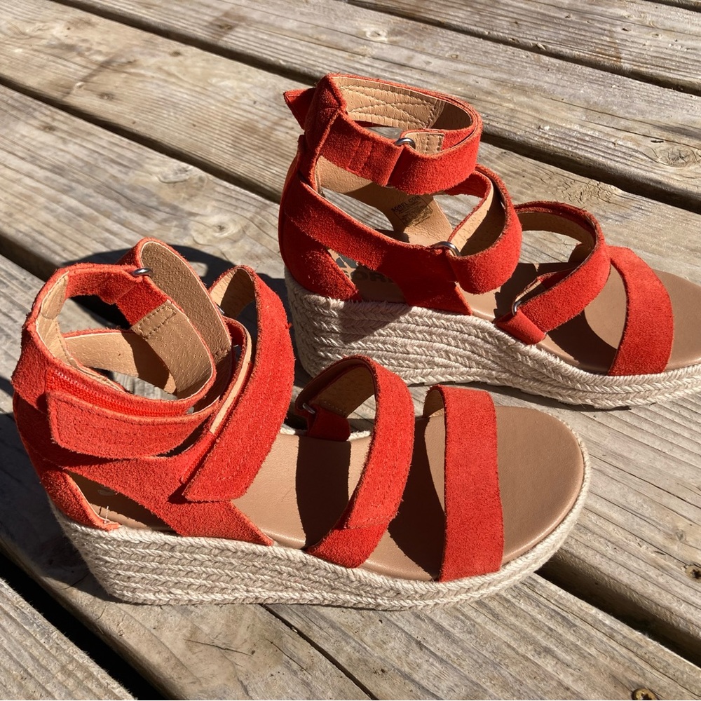 Sorel Red Suede Wedge Sandals